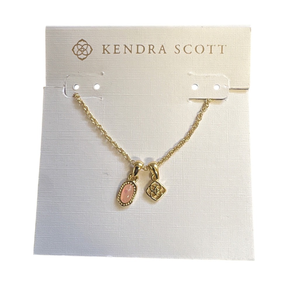 Kendra Scott Gold Pink Oval Stone Filigree Logo Adjustable Pendant Necklace